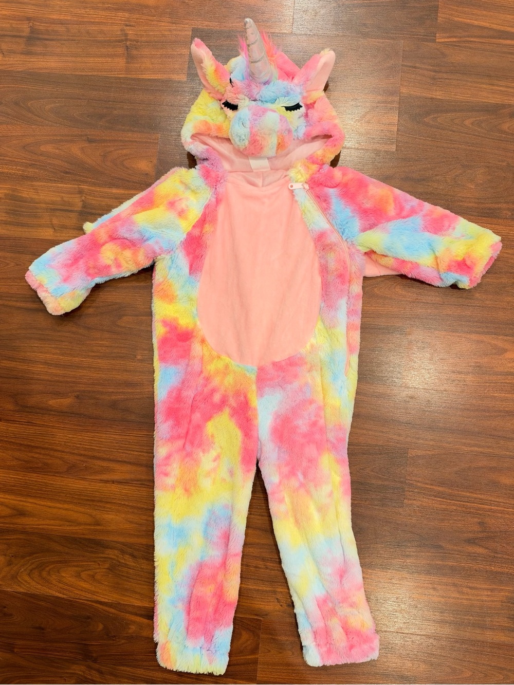 NWOT Rainbow Pastel Unicorn Costume 2/3T Plush Jumpsuit with Wings, Horn, & Tail